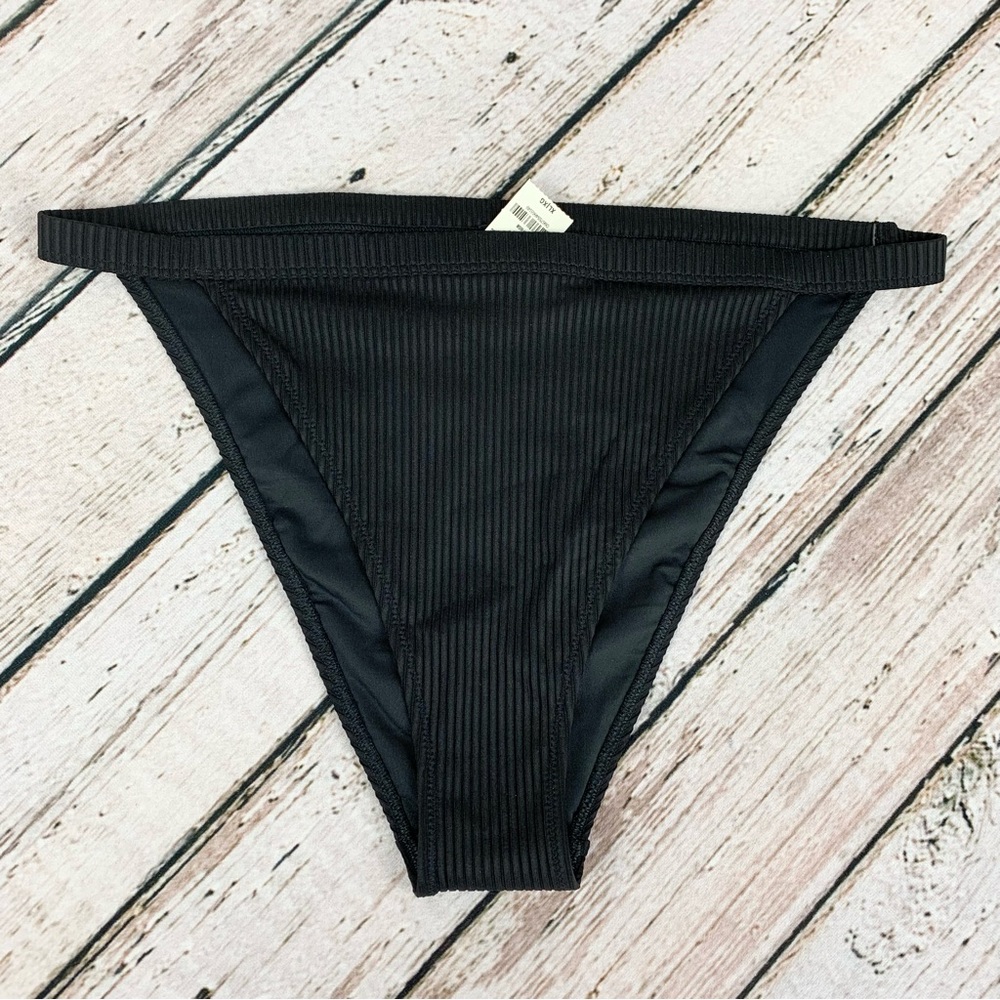 NWT XL PINK Victoria’s Secret Black Ribbed High Waist Mini Bikini Bottom Swim VS - Picture 1 of 10